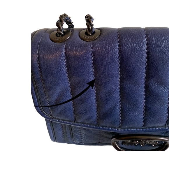 COACH Cadet Blue Leather Melody Shoulder Bag 29 With Quilting & Chain Link Strap - Picture 10 of 14